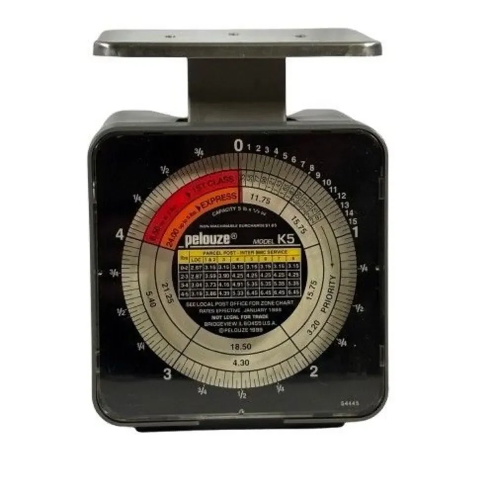 Pelouze Model K5 Tabletop Mechanical Postal Scale Capacity 1/2 oz to 5 lb Works